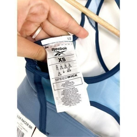 NWT Reebok Lux Racer Padded Colorblocked Bra in Blue‎ Slate Size XS - Picture 7 of 9